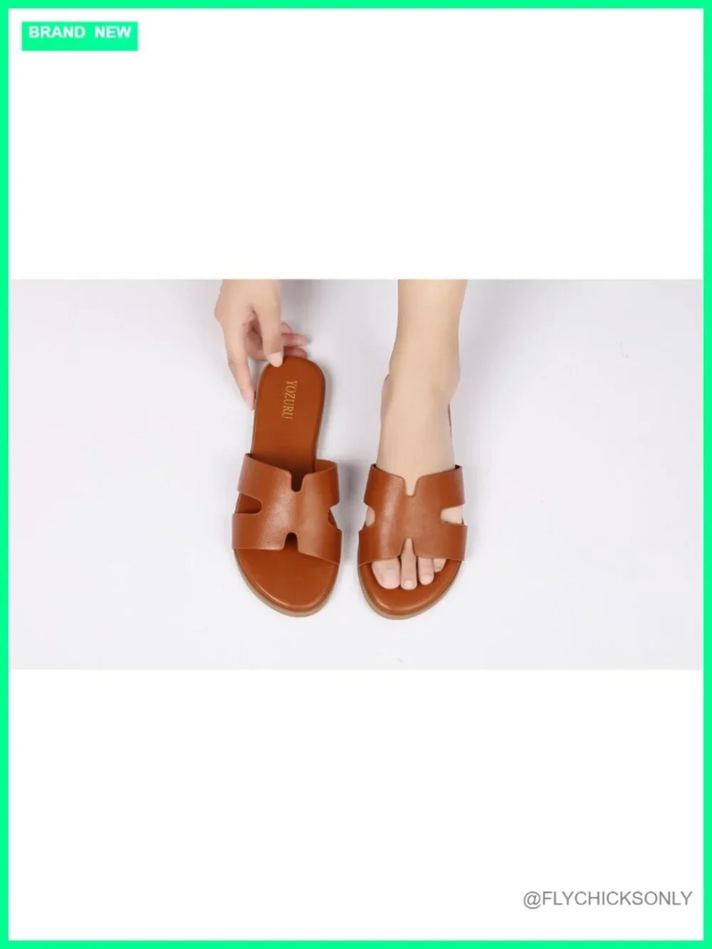 Leather Flat Sandals Slip On Open Toe Dressy Summer Slide Sandals Comfortable